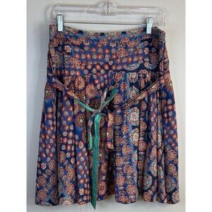 MARC JACOBS Faux Wrap Medallion Print Skirt Women 10 Tie A-Line Side Zip Lined